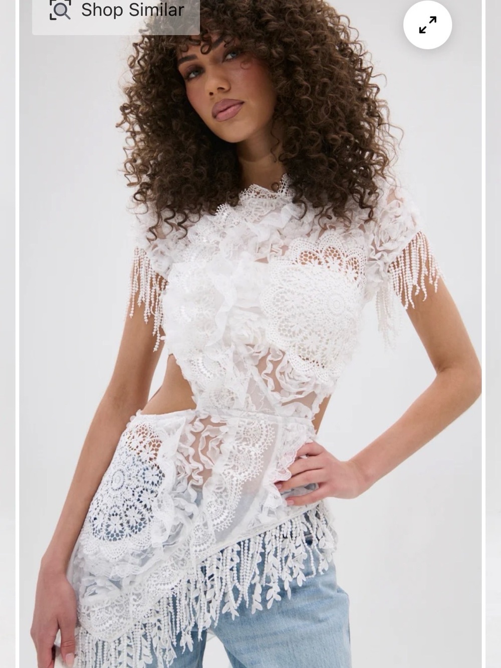 Akira White Lace Crochet Fringe Women’s Top M